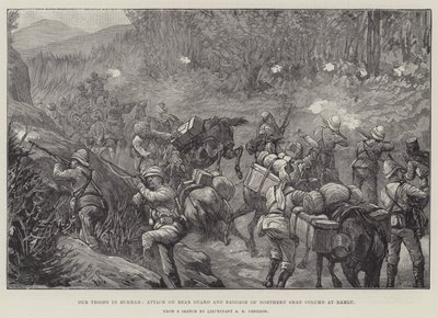 Unsere Truppen in Birma, Angriff auf die Nachhut und das Gepäck der nördlichen Shan-Kolonne bei Namlu von Johann Nepomuk Schonberg